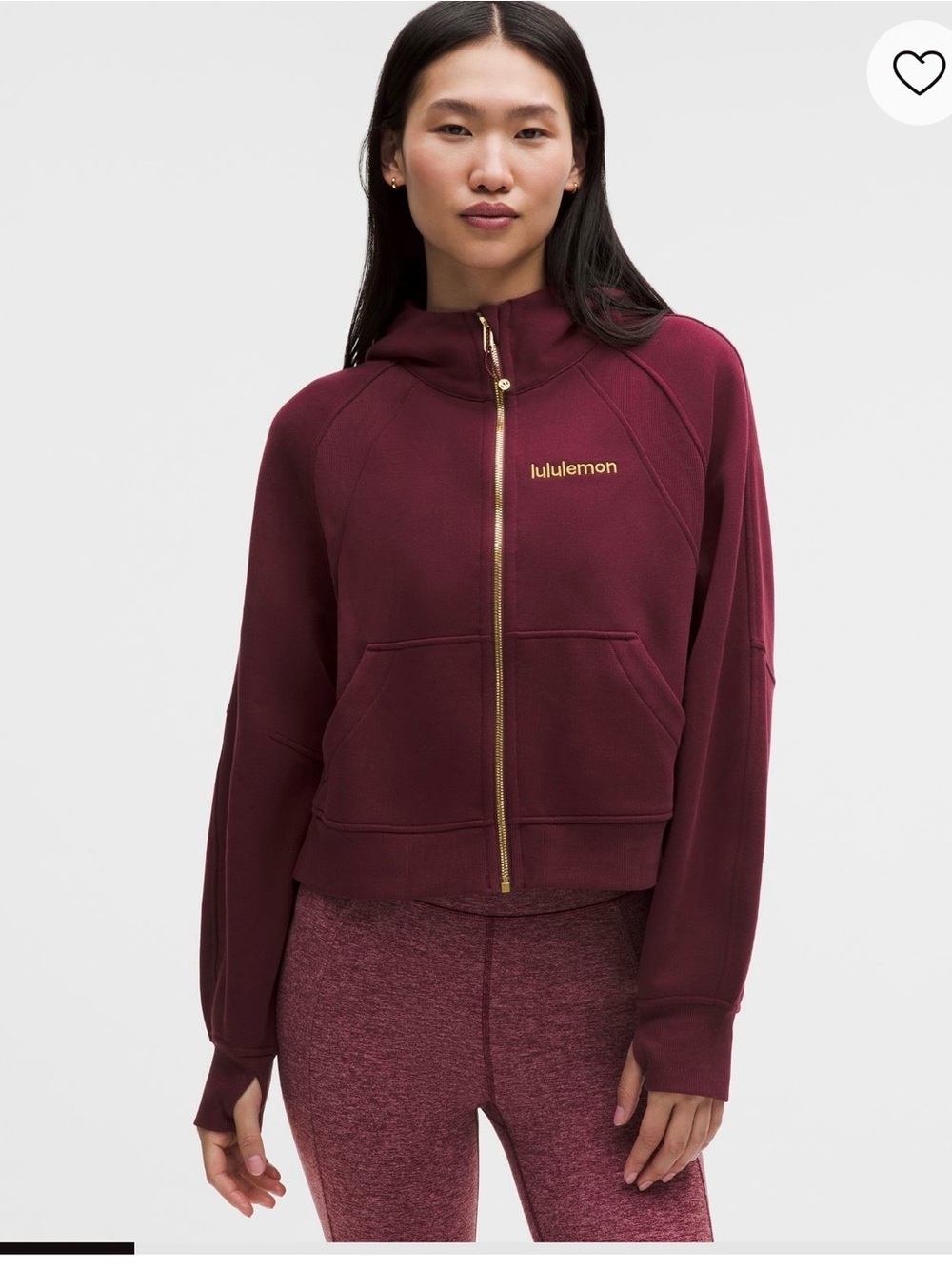 lululemon athletica oversized Maroon Zip-Up Hoodie with Gold Zip